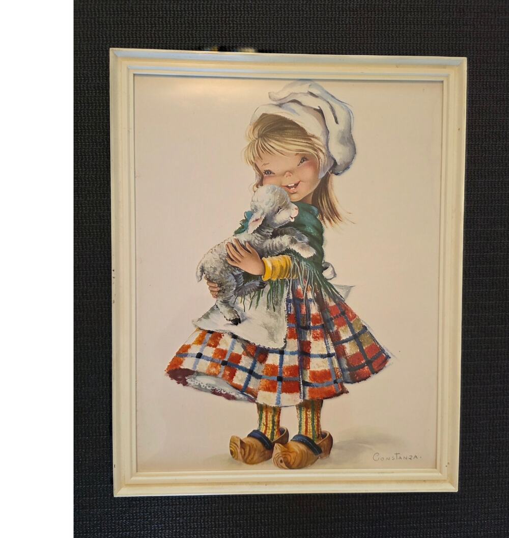 VTG Constanza Denmark Framed Folk Art Costume Illustration Cottagecore European